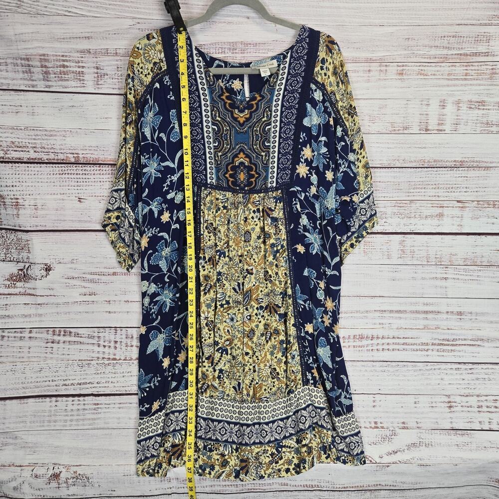 Coldwater Creek Paisley Mixed Media Dress Sz L Blue Floral Paisley Boho Rayon